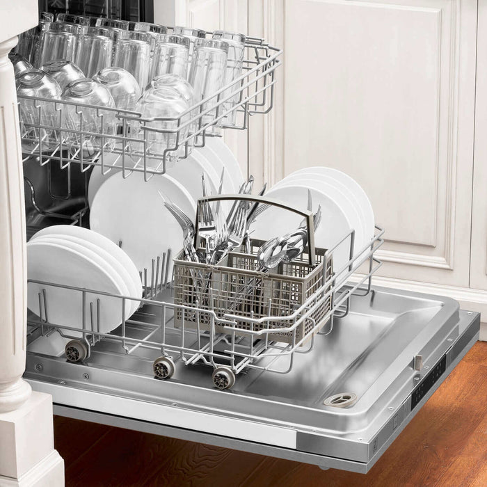 ZLINE 18 in. Compact Fingerprint Resistant Top Control Built-In Dishwasher with Stainless Steel Tub and Modern Style Handle, 52dBa (DW-SN-18)