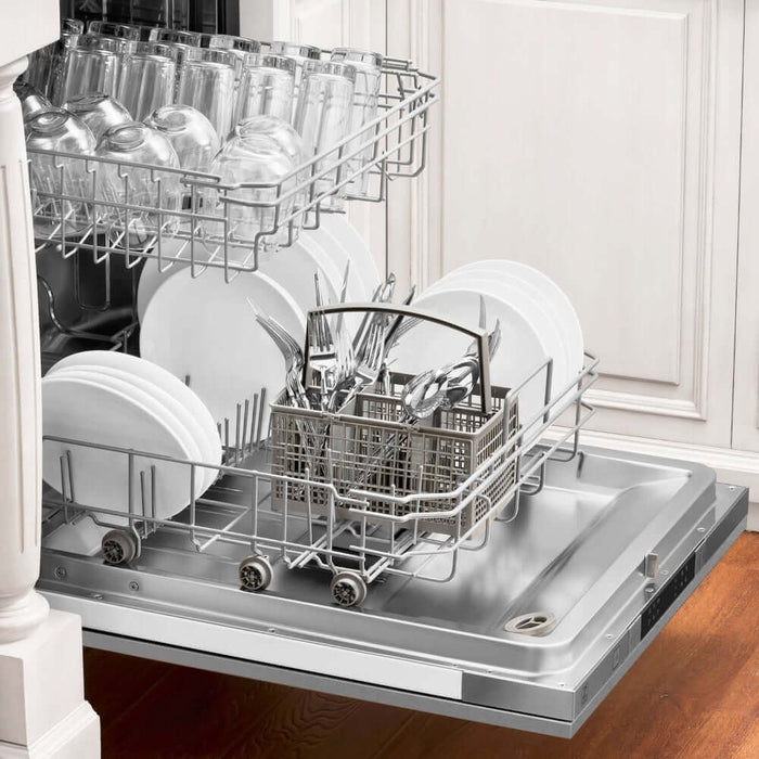 ZLINE 18 in. Compact Fingerprint Resistant Top Control Built-In Dishwasher with Stainless Steel Tub and Traditional Style Handle, 52dBa (DW-SN-H-18)