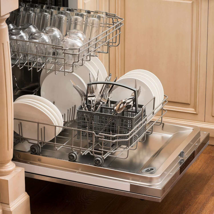 ZLINE 24 in. Fingerprint Resistant Top Control Built-In Dishwasher with Stainless Steel Tub and Traditional Style Handle, 52dBa (DW-SN-H-24)