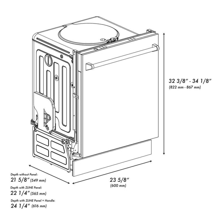 ZLINE 24 in. White Matte Top Control Built-In Dishwasher with Stainless Steel Tub and Modern Style Handle, 52dBa (DW-WM-H-24)