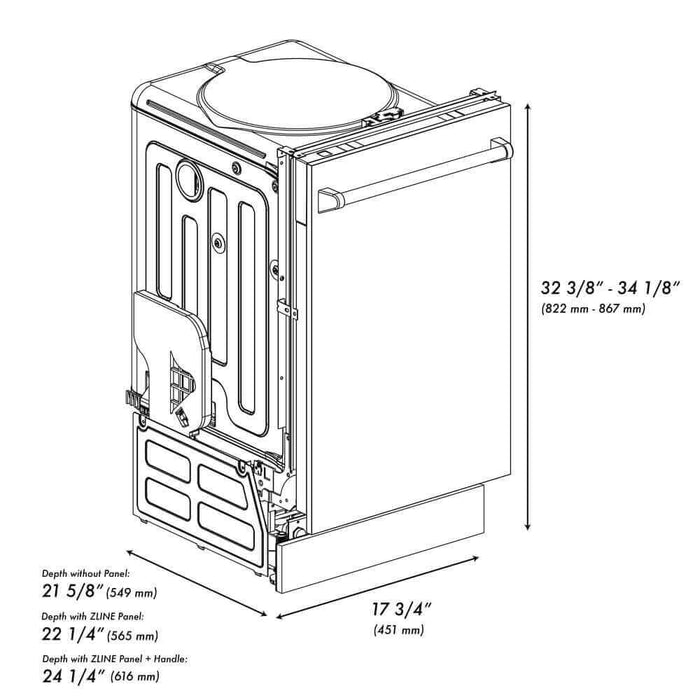 ZLINE 18 in. Compact Panel Ready Top Control Built-In Dishwasher with Stainless Steel Tub, 52dBa (DW7714-18)