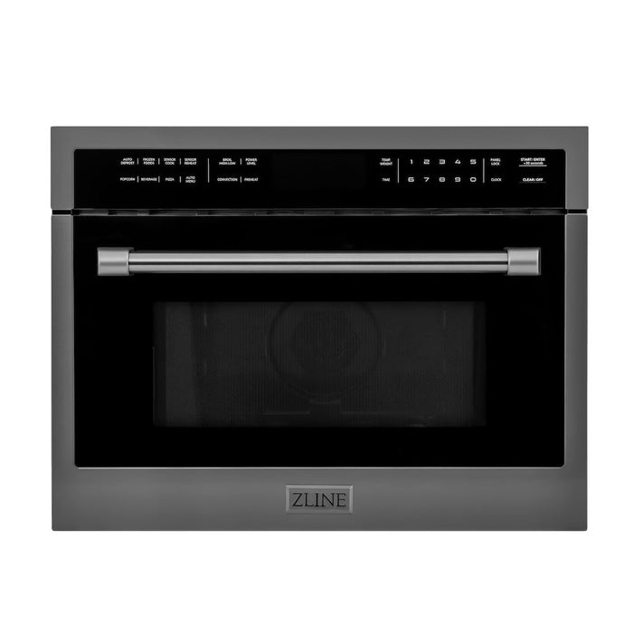 ZLINE Black Stainless Steel 24 in. Built-in Convection Microwave Oven and 30 in. Single Wall Oven with Self Clean (2KP-MW24-AWS30BS)