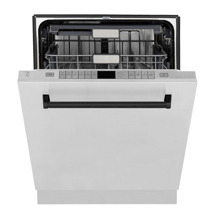 ZLINE Autograph Edition 24 in. Monument Series 3rd Rack Top Control Built-In Tall Tub Dishwasher in Stainless Steel with Matte Black Handle, 45dBa (DWMTZ-304-24-MB)