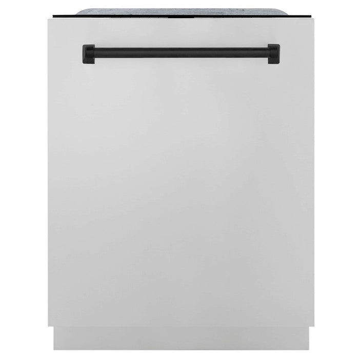 ZLINE Autograph Edition 30 in. Kitchen Package with Stainless Steel Dual Fuel Range, Range Hood, Dishwasher and Refrigeration Including External Water Dispenser with Matte Black Accents (4AKPR-RARHDWM30-MB)