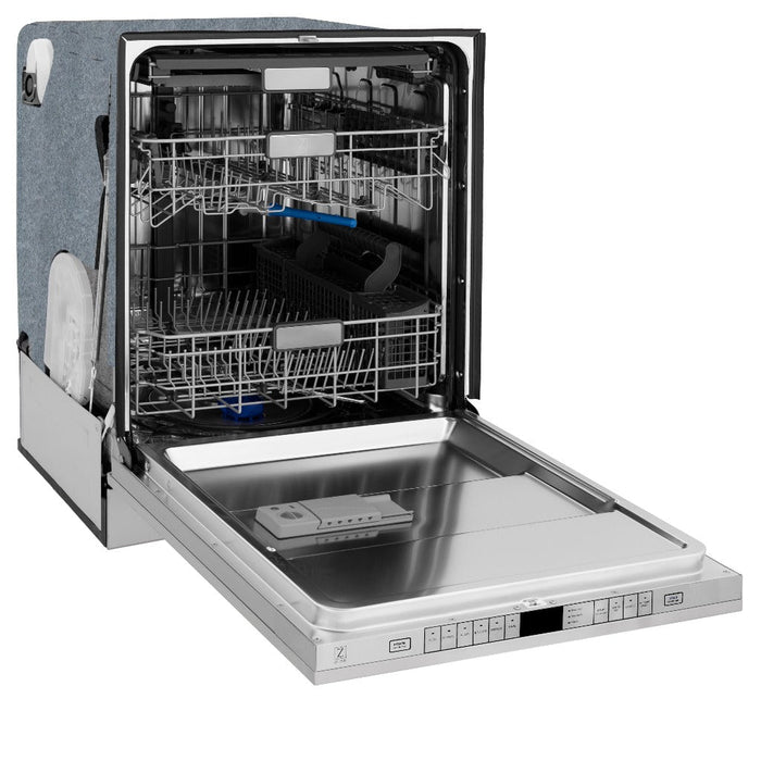 ZLINE Autograph Edition 24 in. Monument Series 3rd Rack Top Control Built-In Tall Tub Dishwasher in Stainless Steel with Matte Black Handle, 45dBa (DWMTZ-304-24-MB)