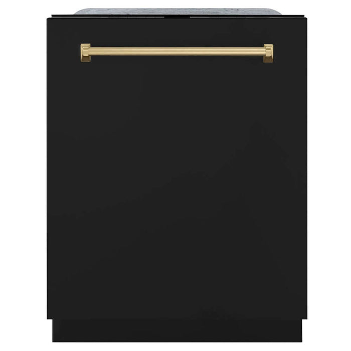 ZLINE Autograph Edition 24 in. Monument Series 3rd Rack Top Touch Control Tall Tub Dishwasher in Black Matte with Champagne Bronze Handle, 45dBa (DWMTZ-BLM-24-CB)