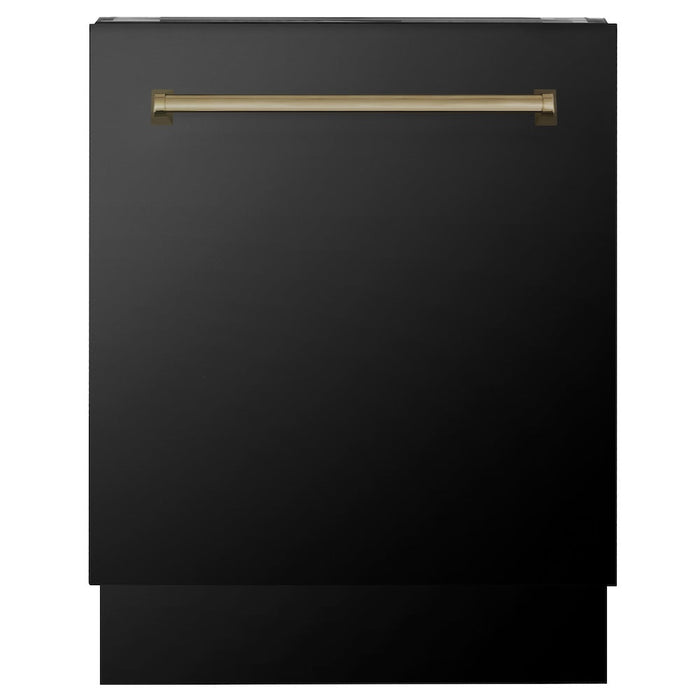 ZLINE Autograph Edition 30 in. Kitchen Package with Black Stainless Steel Dual Fuel Range, Range Hood and Dishwasher with Champagne Bronze Accents (3AKP-RABRHDWV30-CB)