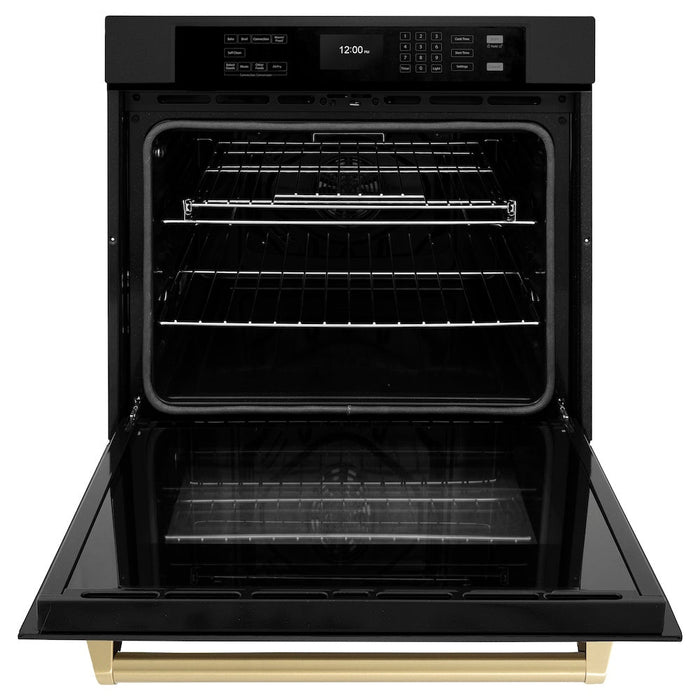 ZLINE Autograph Edition 30 in. Professional True Convection Single Wall Oven with Air Fry and Self Clean in Black Stainless Steel with Champagne Bronze Handle (WASBZ-30-CB)