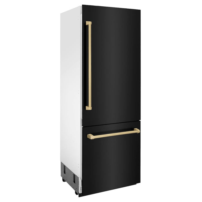 ZLINE 30 in. Autograph Edition 16.1 cu. ft. Built-in 2-Door Bottom Freezer Refrigerator with Internal Water and Ice Dispenser in Black Stainless Steel with Champagne Bronze Accents (RBIVZ-BS-30-CB)