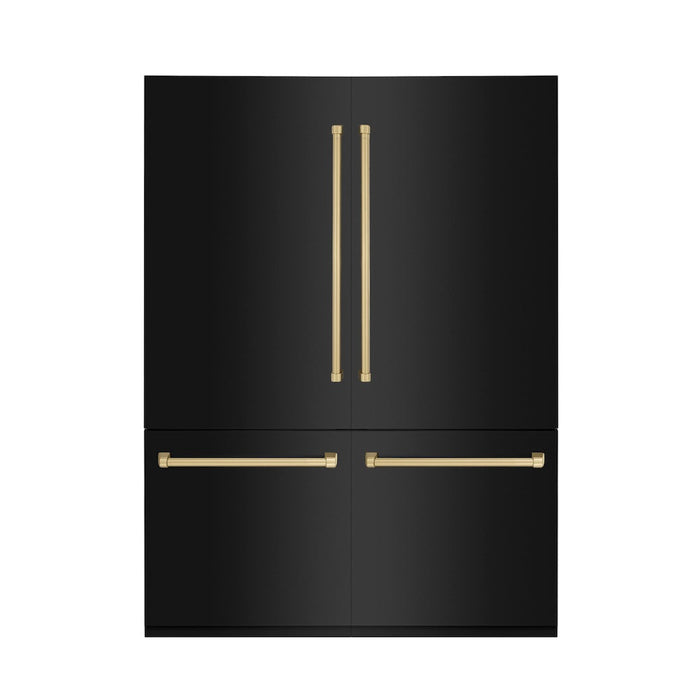 ZLINE 60 in. Autograph Edition 32.2 cu. ft. Built-in 4-Door French Door Refrigerator with Internal Water and Ice Dispenser in Black Stainless Steel with Champagne Bronze Accents (RBIVZ-BS-60-CB)