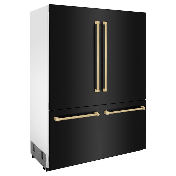 ZLINE 60 in. Autograph Edition 32.2 cu. ft. Built-in 4-Door French Door Refrigerator with Internal Water and Ice Dispenser in Black Stainless Steel with Champagne Bronze Accents (RBIVZ-BS-60-CB)