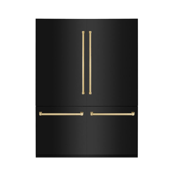 ZLINE 60 in. Autograph Edition 32.2 cu. ft. Built-in 4-Door French Door Refrigerator with Internal Water and Ice Dispenser in Black Stainless Steel with Polished Gold Accents (RBIVZ-BS-60-G)