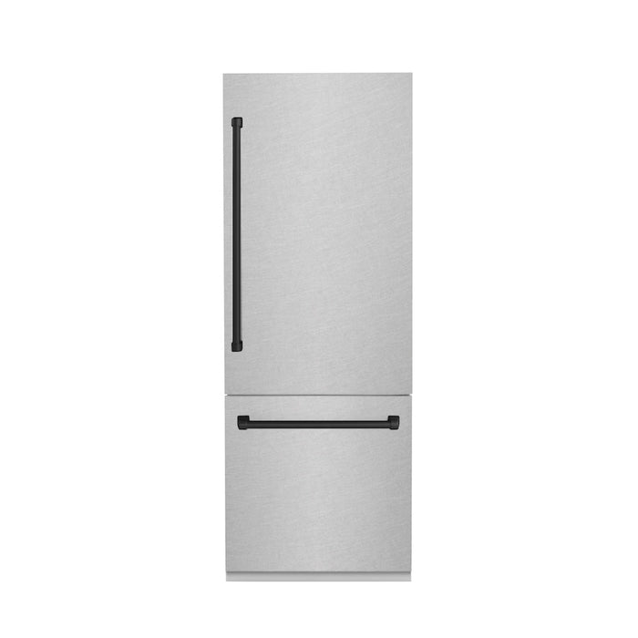 ZLINE 30 in. Autograph Edition 16.1 cu. ft. Built-in 2-Door Bottom Freezer Refrigerator with Internal Water and Ice Dispenser in Fingerprint Resistant Stainless Steel with Matte Black Accents (RBIVZ-SN-30-MB)