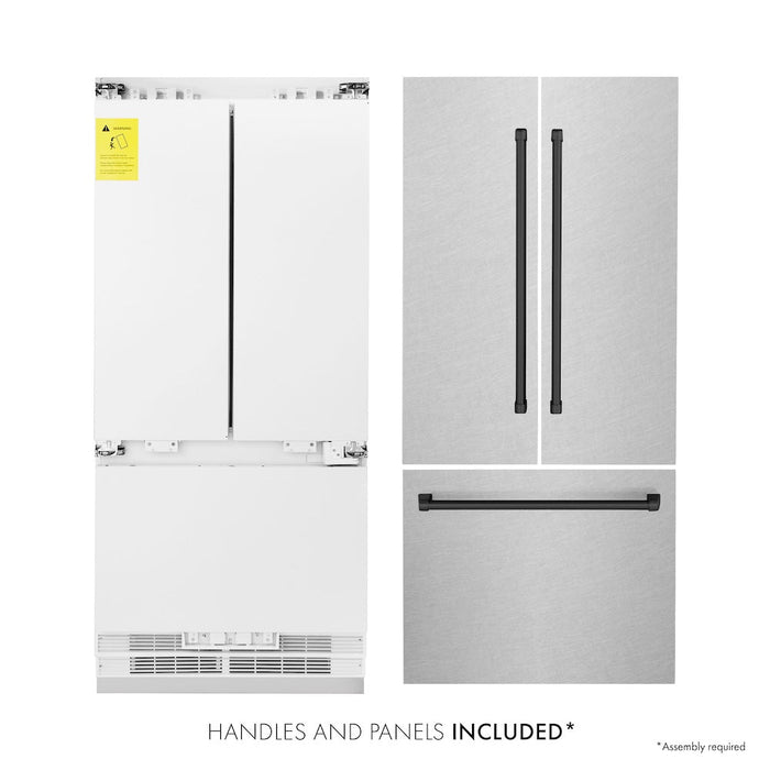 ZLINE 36 in. Autograph Edition 19.6 cu. ft. Built-in 3-Door French Door Refrigerator with Internal Water and Ice Dispenser in Fingerprint Resistant Stainless Steel with Matte Black Accents (RBIVZ-SN-36-MB)