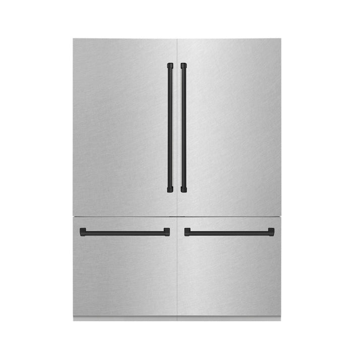 ZLINE 60 in. Autograph Edition 32.2 cu. ft. Built-in 4-Door French Door Refrigerator with Internal Water and Ice Dispenser in Fingerprint Resistant Stainless Steel with Matte Black Accents (RBIVZ-SN-60-MB)