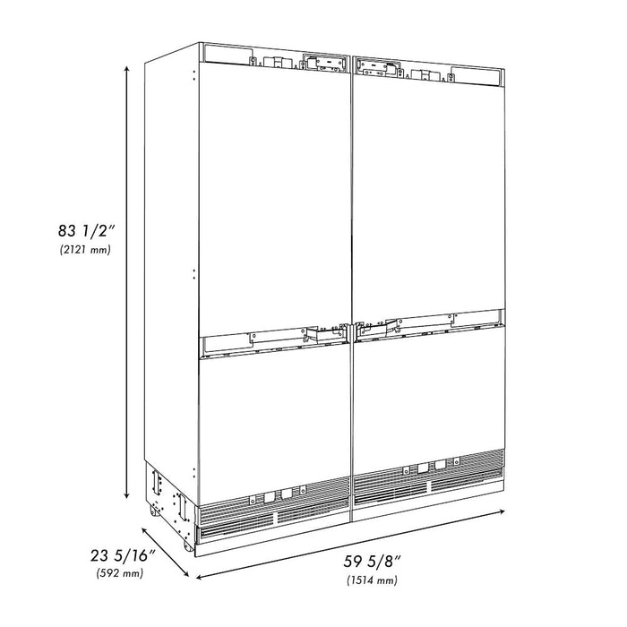 ZLINE Autograph Edition 60 in. 32.2 cu. ft. Panel Ready Built-In 4-Door French Door Refrigerator with Internal Water and Ice Dispenser with Champagne Bronze Handles (RBIVZ-60-CB)