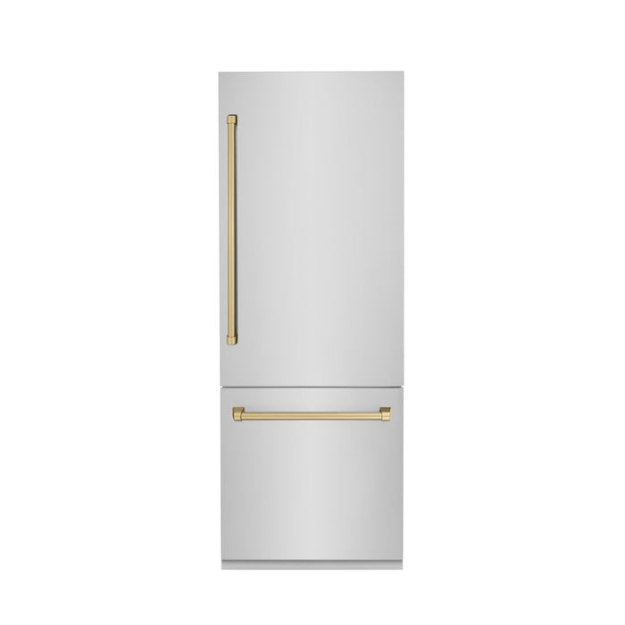 ZLINE 30 in. Autograph Edition 16.1 cu. ft. Built-in 2-Door Bottom Freezer Refrigerator with Internal Water and Ice Dispenser in Stainless Steel with Champagne Bronze Accents (RBIVZ-304-30-CB)