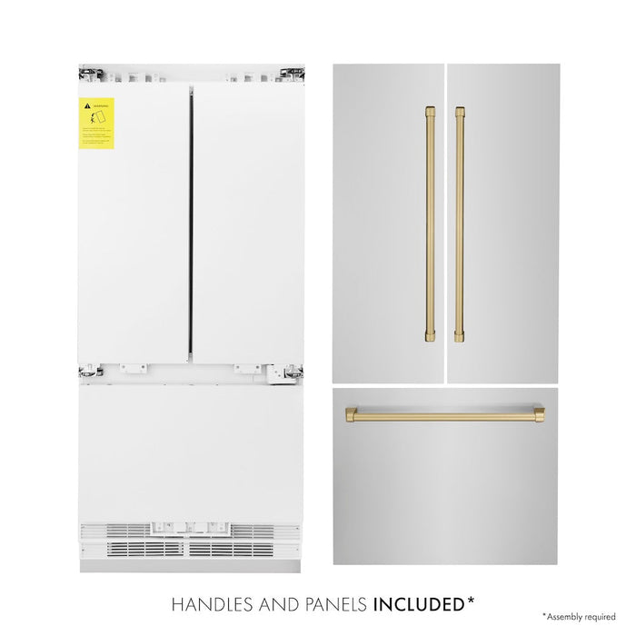 ZLINE 36 in. Autograph Edition 19.6 cu. ft. Built-in 3-Door French Door Refrigerator with Internal Water and Ice Dispenser in Stainless Steel with Champagne Bronze Accents (RBIVZ-304-36-CB)