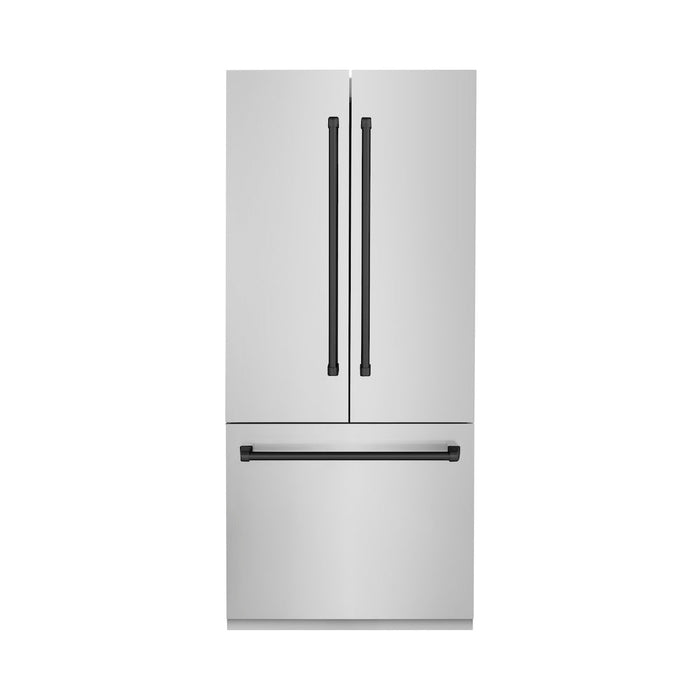 ZLINE 36 in. Autograph Edition 19.6 cu. ft. Built-in 3-Door French Door Refrigerator with Internal Water and Ice Dispenser in Stainless Steel with Matte Black Accents (RBIVZ-304-36-MB)