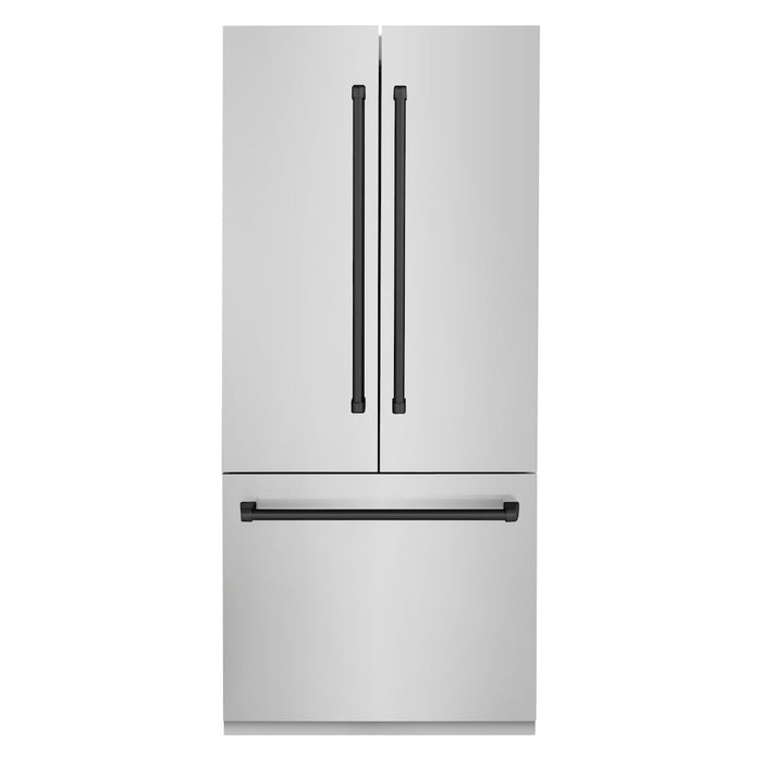 ZLINE 36 in. Autograph Edition 19.6 cu. ft. Built-in 3-Door French Door Refrigerator with Internal Water and Ice Dispenser in Stainless Steel with Matte Black Accents (RBIVZ-304-36-MB)