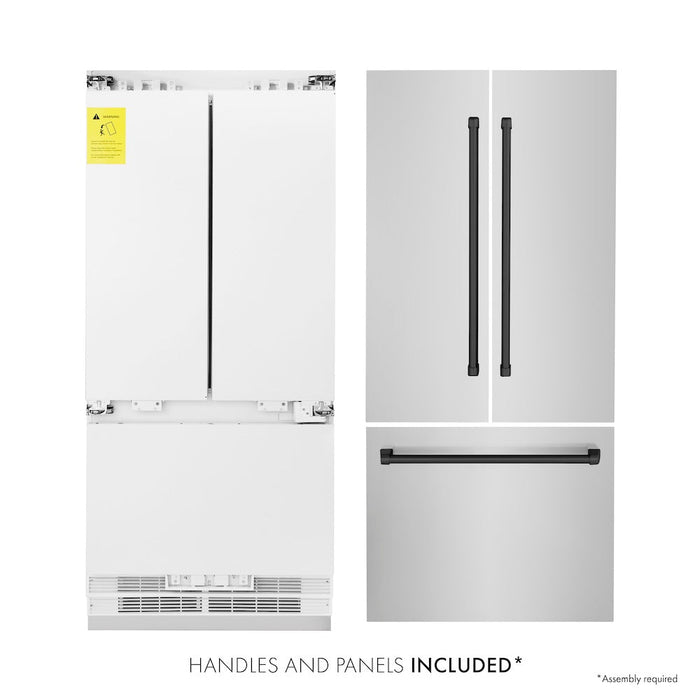 ZLINE 36 in. Autograph Edition 19.6 cu. ft. Built-in 3-Door French Door Refrigerator with Internal Water and Ice Dispenser in Stainless Steel with Matte Black Accents (RBIVZ-304-36-MB)