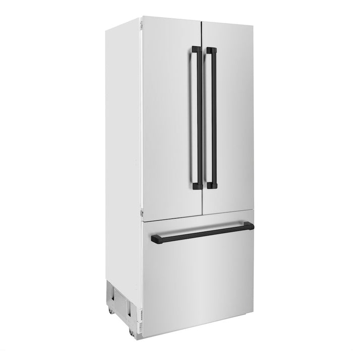 ZLINE 36 in. Autograph Edition 19.6 cu. ft. Built-in 3-Door French Door Refrigerator with Internal Water and Ice Dispenser in Stainless Steel with Matte Black Accents (RBIVZ-304-36-MB)