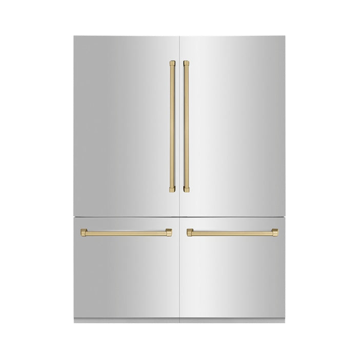 ZLINE 60 in. Autograph Edition 32.2 cu. ft. Built-in 4-Door French Door Refrigerator with Internal Water and Ice Dispenser in Stainless Steel with Champagne Bronze Accents (RBIVZ-304-60-CB)