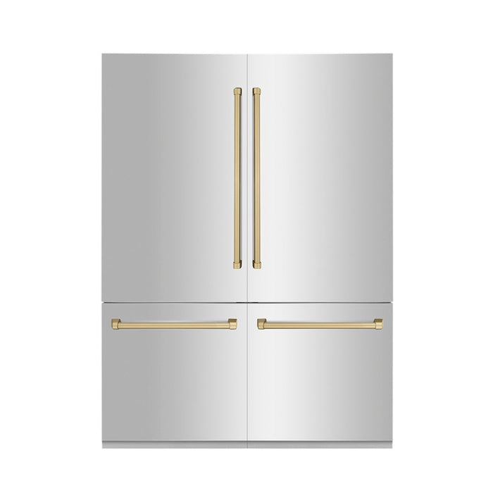 ZLINE 60 in. Autograph Edition 32.2 cu. ft. Built-in 4-Door French Door Refrigerator with Internal Water and Ice Dispenser in Stainless Steel with Champagne Bronze Accents (RBIVZ-304-60-CB)