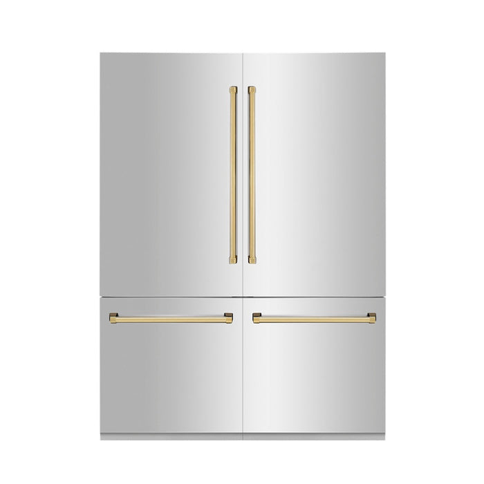 ZLINE 60 in. Autograph Edition 32.2 cu. ft. Built-in 4-Door French Door Refrigerator with Internal Water and Ice Dispenser in Stainless Steel with Polished Gold Accents (RBIVZ-304-60-G)