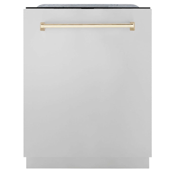 ZLINE  Autograph Edition 48 in. Kitchen Package with Stainless Steel Dual Fuel Range, Range Hood, Dishwasher and Refrigerator with Polished Gold Accents (4KAPR-RARHDWM48-G)