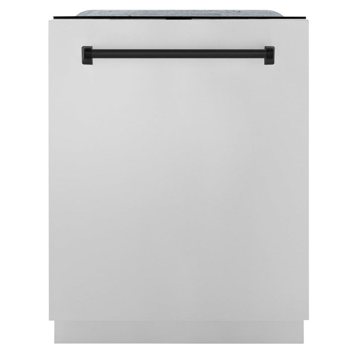 ZLINE Autograph Edition 48 in. Kitchen Package in Stainless Steel with Dual Fuel Range, Range Hood, Dishwasher and Refrigerator with Matte Black Accents (4KAPR-RARHDWM48-MB)