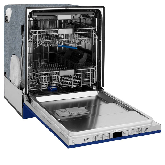 ZLINE 24 in. Monument Series 3rd Rack Top Touch Control Dishwasher in Blue Gloss with Stainless Steel Tub, 45dBa (DWMT-BG-24)