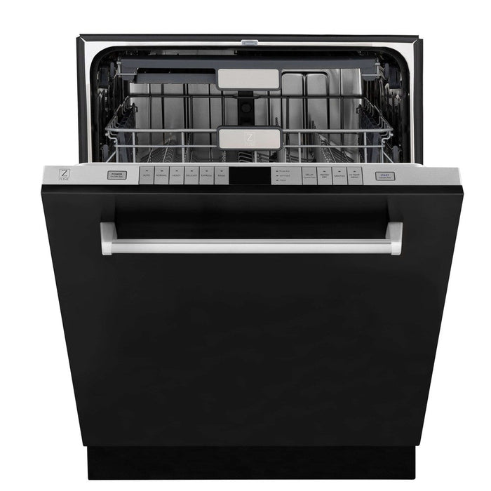 ZLINE 24 in. Monument Series 3rd Rack Top Touch Control Dishwasher in Black Matte with Stainless Steel Tub, 45dBa (DWMT-BLM-24)