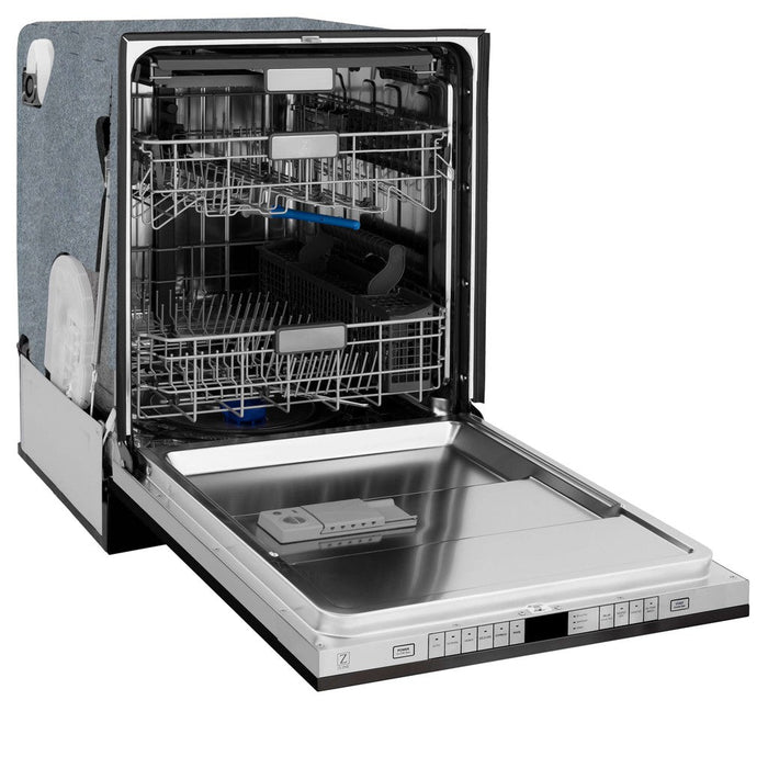 ZLINE 24 in. Monument Series 3rd Rack Top Touch Control Dishwasher in Black Matte with Stainless Steel Tub, 45dBa (DWMT-BLM-24)