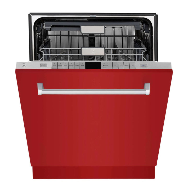 ZLINE 24 in. Monument Series 3rd Rack Top Touch Control Dishwasher in Red Gloss with Stainless Steel Tub, 45dBa (DWMT-RG-24)