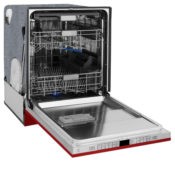 ZLINE 24 in. Monument Series 3rd Rack Top Touch Control Dishwasher in Red Gloss with Stainless Steel Tub, 45dBa (DWMT-RG-24)