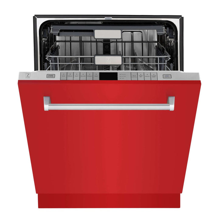 ZLINE 24 in. Monument Series 3rd Rack Top Touch Control Dishwasher in Red Matte with Stainless Steel Tub, 45dBa (DWMT-RM-24)