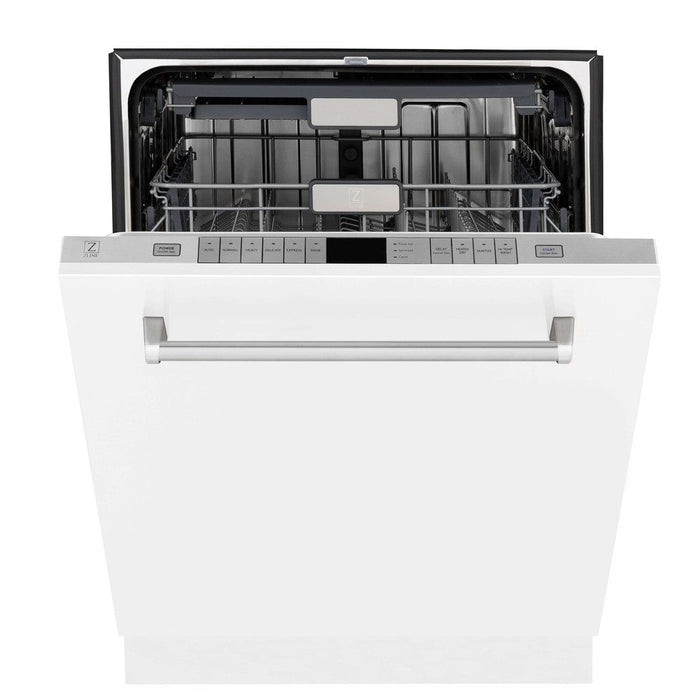 ZLINE 24 in. Monument Series 3rd Rack Top Touch Control Dishwasher in White Matte with Stainless Steel Tub, 45dBa (DWMT-WM-24)