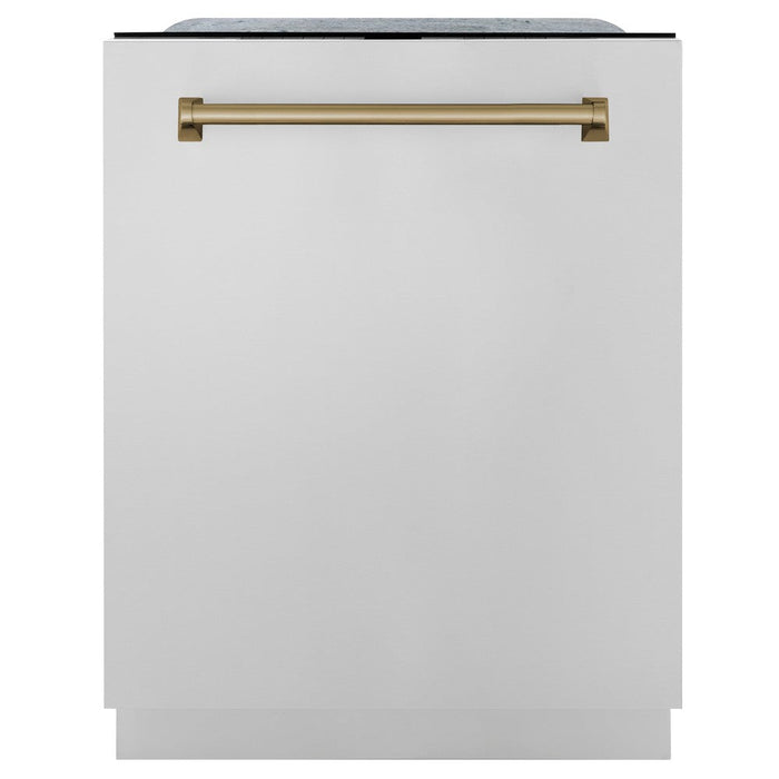 ZLINE Autograph Edition 36 in. Kitchen Package with Stainless Steel Dual Fuel Range, Range Hood, Dishwasher and Refrigeration with Champagne Bronze Accents (4KAPR-RARHDWM36-CB)