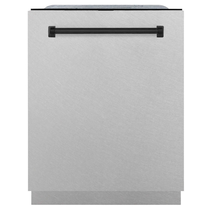 ZLINE Autograph Edition 24 in. Monument Series 3rd Rack Top Control Built-In Tall Tub Dishwasher in Fingerprint Resistant Stainless Steel with Matte Black Handle, 45dBa (DWMTZ-SN-24-MB)