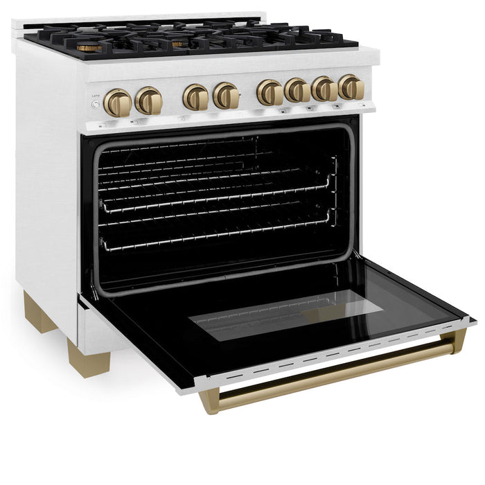 ZLINE Autograph Edition 36 in. 4.6 cu. ft. Dual Fuel Range with Gas Stove and Electric Oven in Fingerprint Resistant Stainless Steel with Champagne Bronze Accents (RASZ-SN-36-CB)