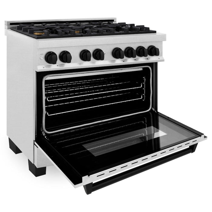 ZLINE Autograph Edition 36 in. 4.6 cu. ft. Dual Fuel Range with Gas Stove and Electric Oven in Fingerprint Resistant Stainless Steel with Matte Black Accents (RASZ-SN-36-MB)