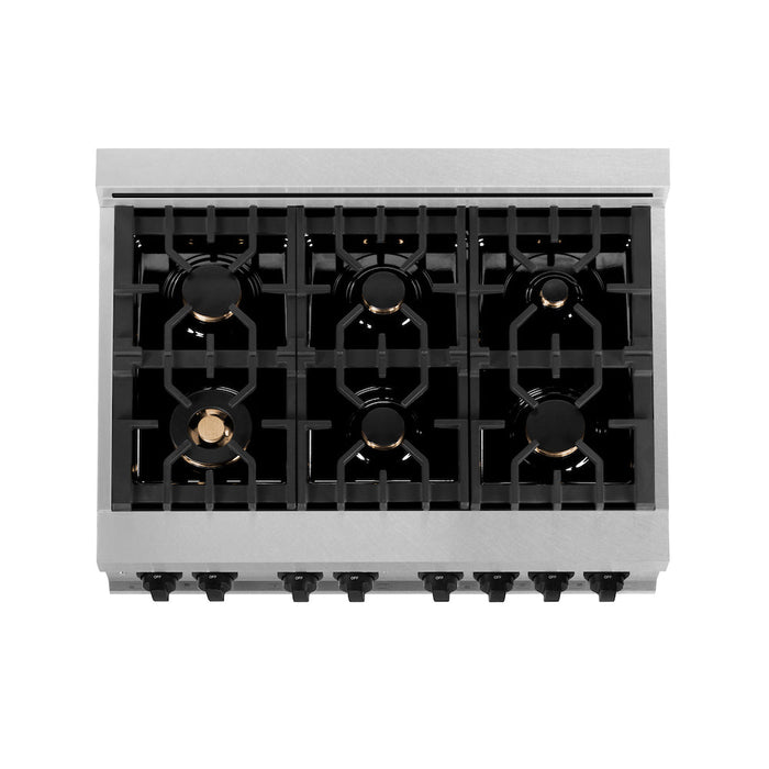 ZLINE Autograph Edition 36 in. 4.6 cu. ft. Dual Fuel Range with Gas Stove and Electric Oven in Fingerprint Resistant Stainless Steel with Matte Black Accents (RASZ-SN-36-MB)