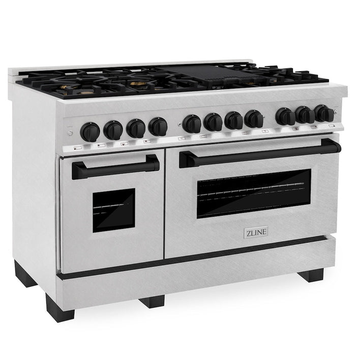 ZLINE Autograph Edition 48 in. 6.0 cu. ft. Dual Fuel Range with Gas Stove and Electric Oven in Fingerprint Resistant Stainless Steel with Matte Black Accents (RASZ-SN-48-MB)