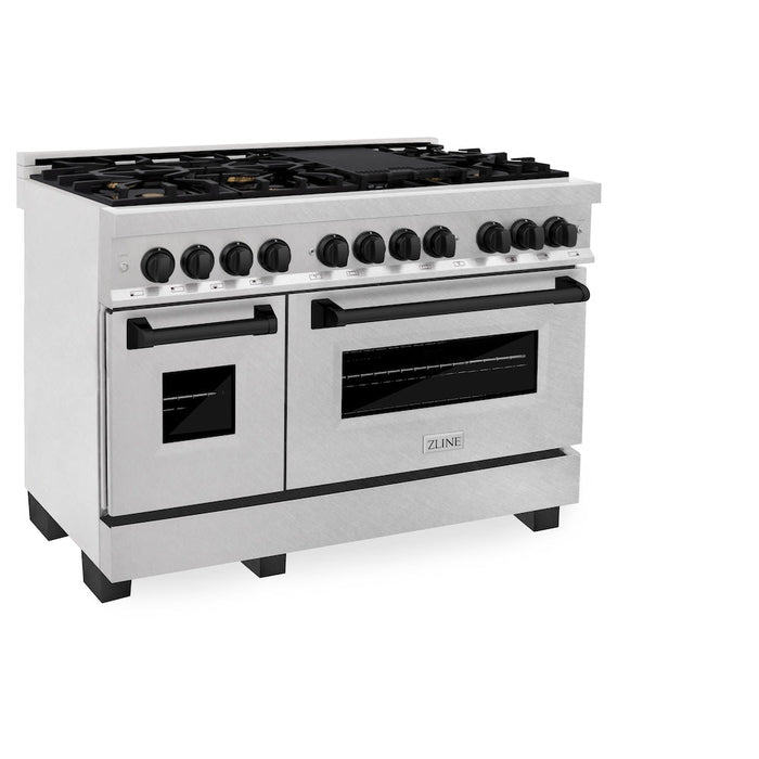 ZLINE Autograph Edition 48 in. 6.0 cu. ft. Dual Fuel Range with Gas Stove and Electric Oven in Fingerprint Resistant Stainless Steel with Matte Black Accents (RASZ-SN-48-MB)