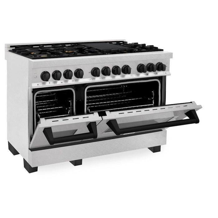 ZLINE Autograph Edition 48 in. 6.0 cu. ft. Dual Fuel Range with Gas Stove and Electric Oven in Fingerprint Resistant Stainless Steel with Matte Black Accents (RASZ-SN-48-MB)