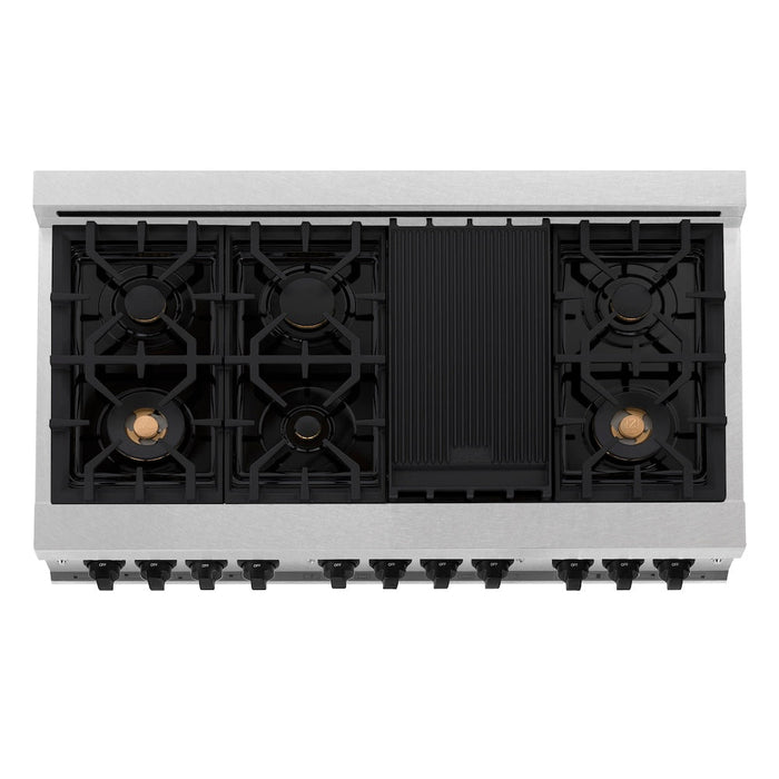 ZLINE Autograph Edition 48 in. 6.0 cu. ft. Dual Fuel Range with Gas Stove and Electric Oven in Fingerprint Resistant Stainless Steel with Matte Black Accents (RASZ-SN-48-MB)