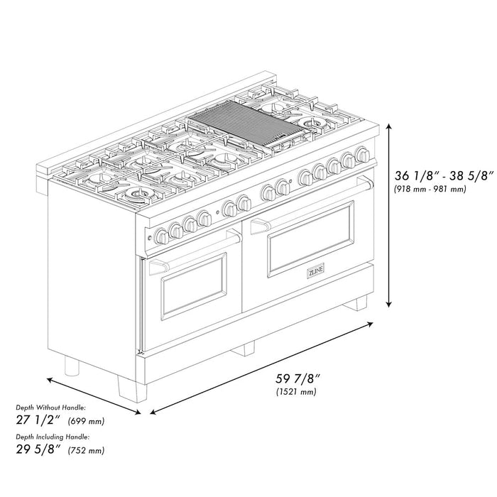 ZLINE Autograph Edition 60 in. 7.4 cu. ft. Dual Fuel Range with Gas Stove and Electric Oven in DuraSnow® Stainless Steel with Champagne Bronze Accents (RASZ-SN-60-CB)