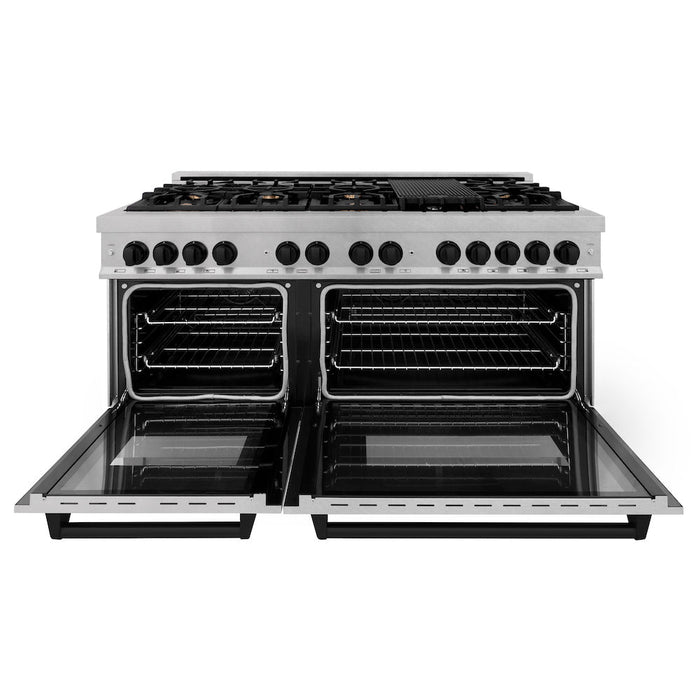 ZLINE Autograph Edition 60 in. 7.4 cu. ft. Dual Fuel Range with Gas Stove and Electric Oven in DuraSnow® Stainless Steel with Matte Black Accents (RASZ-SN-60-MB)