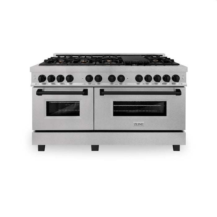 ZLINE Autograph Edition 60 in. 7.4 cu. ft. Dual Fuel Range with Gas Stove and Electric Oven in DuraSnow® Stainless Steel with Matte Black Accents (RASZ-SN-60-MB)